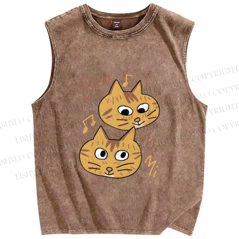 Unisex Cats Singing Printed Washed Tank Top