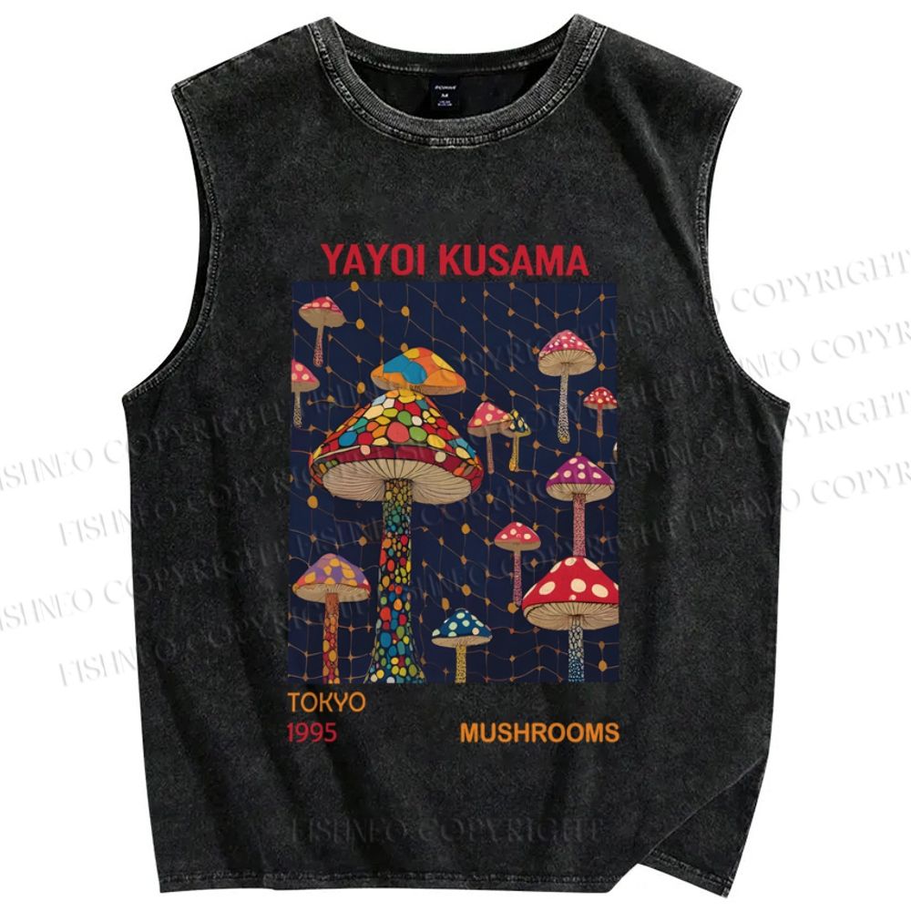 Unisex Yayoi Kusama Mushroom Printed Washed Tank Top