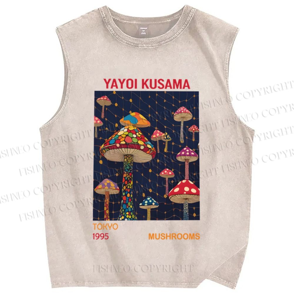 Unisex Yayoi Kusama Mushroom Printed Washed Tank Top