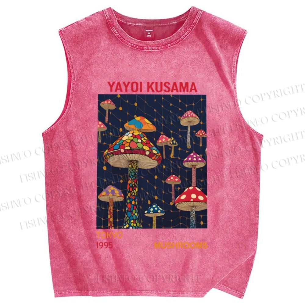 Unisex Yayoi Kusama Mushroom Printed Washed Tank Top