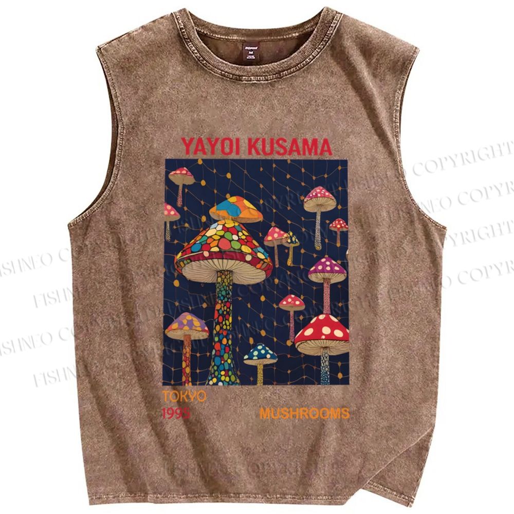 Unisex Yayoi Kusama Mushroom Printed Washed Tank Top
