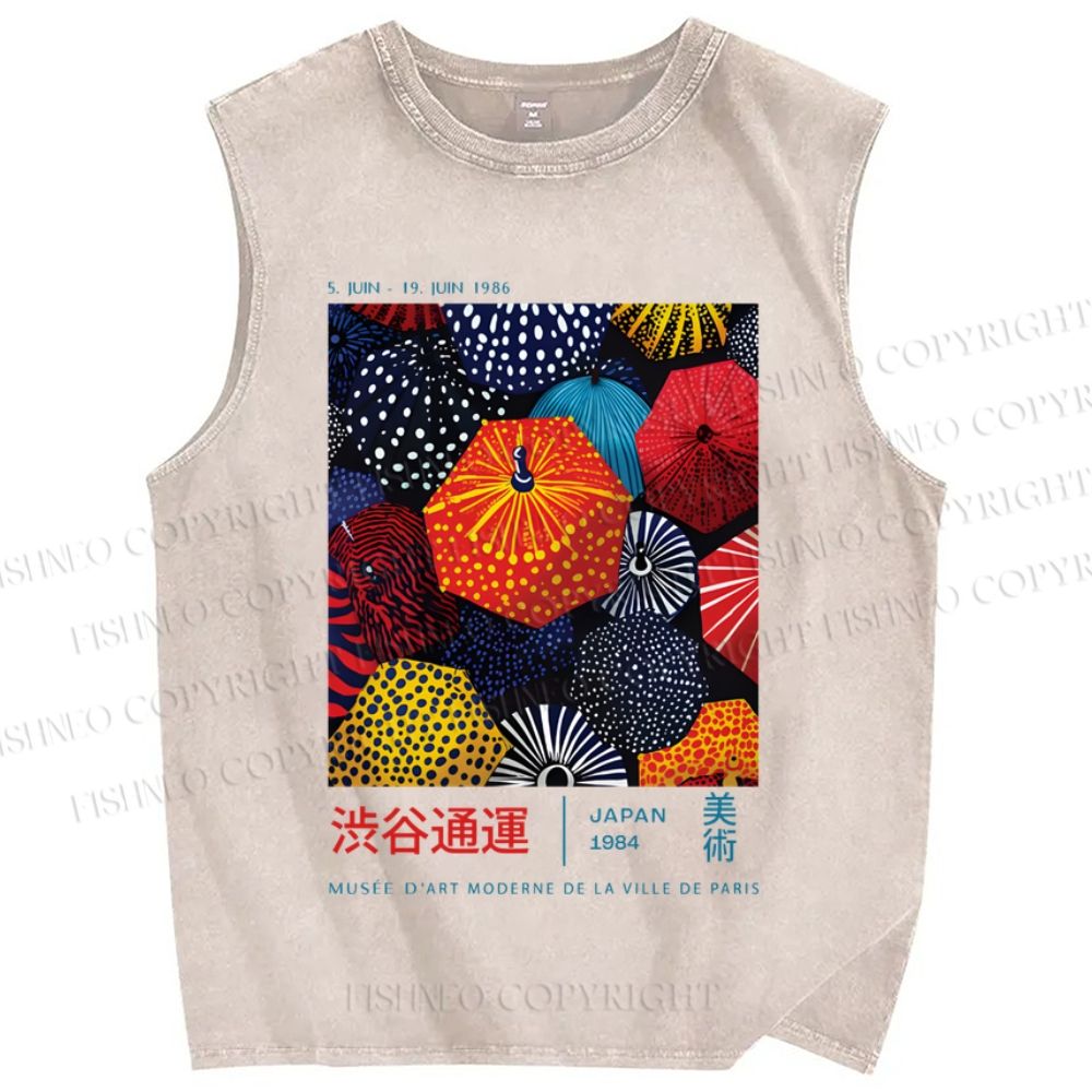 Unisex Colorful Japanese Umbrella Printed Washed Tank Top