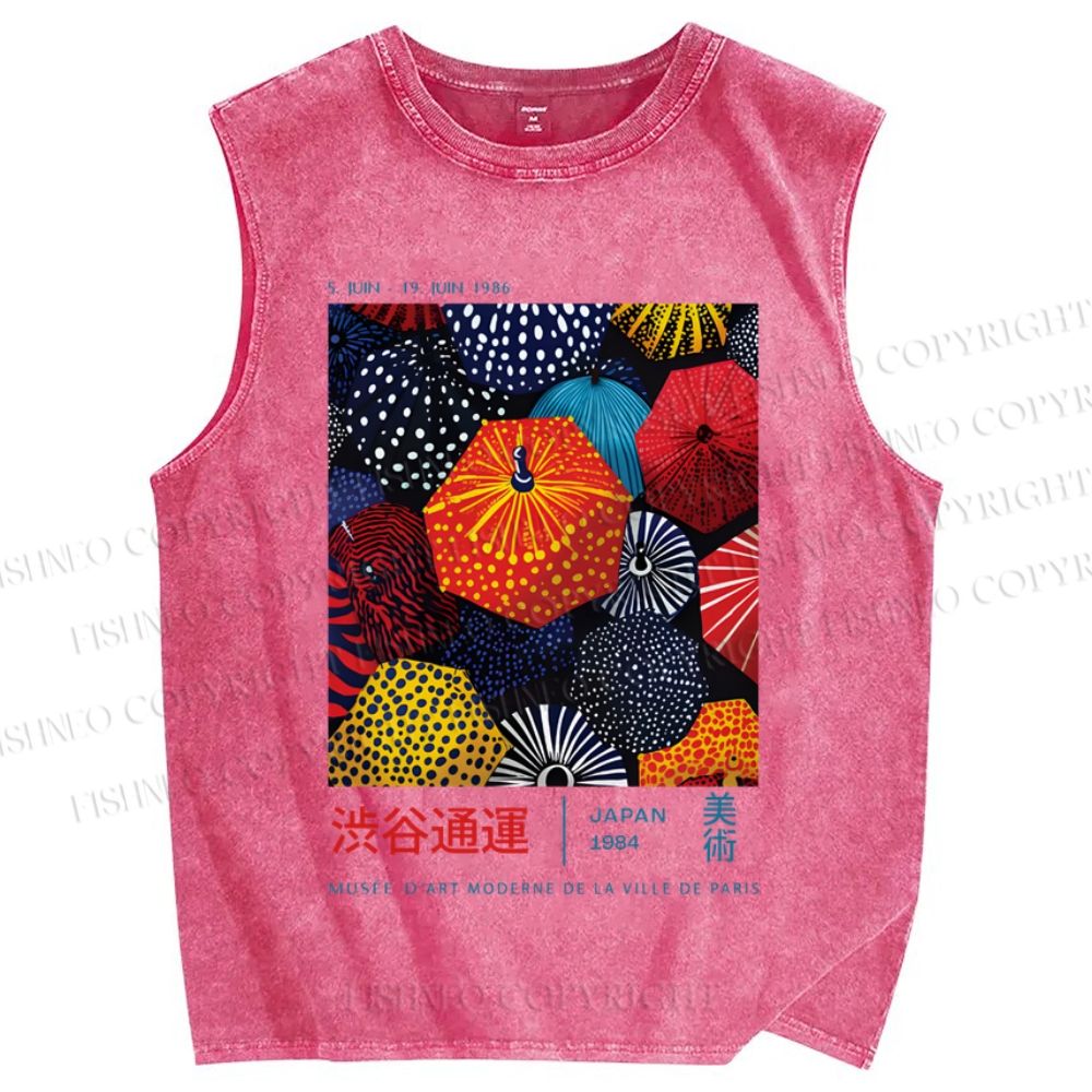 Unisex Colorful Japanese Umbrella Printed Washed Tank Top