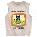 Unisex Ramen Cat Printed Washed Tank Top