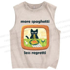 Unisex Ramen Cat Printed Washed Tank Top