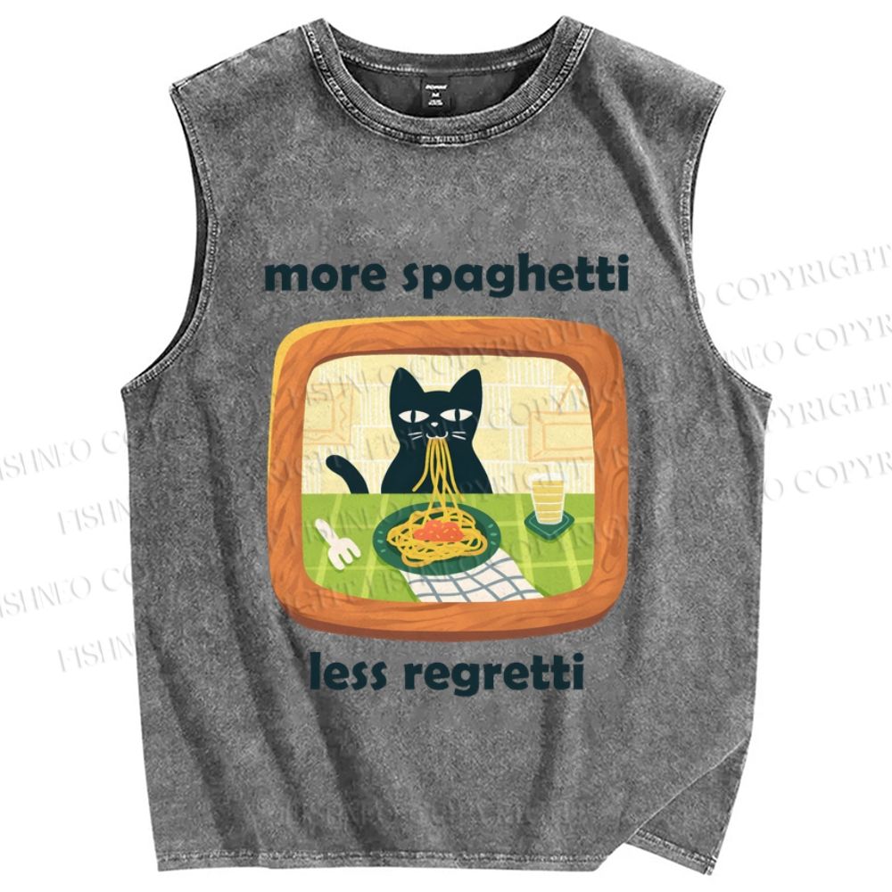 Unisex Ramen Cat Printed Washed Tank Top