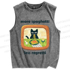 Unisex Ramen Cat Printed Washed Tank Top