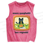 Unisex Ramen Cat Printed Washed Tank Top