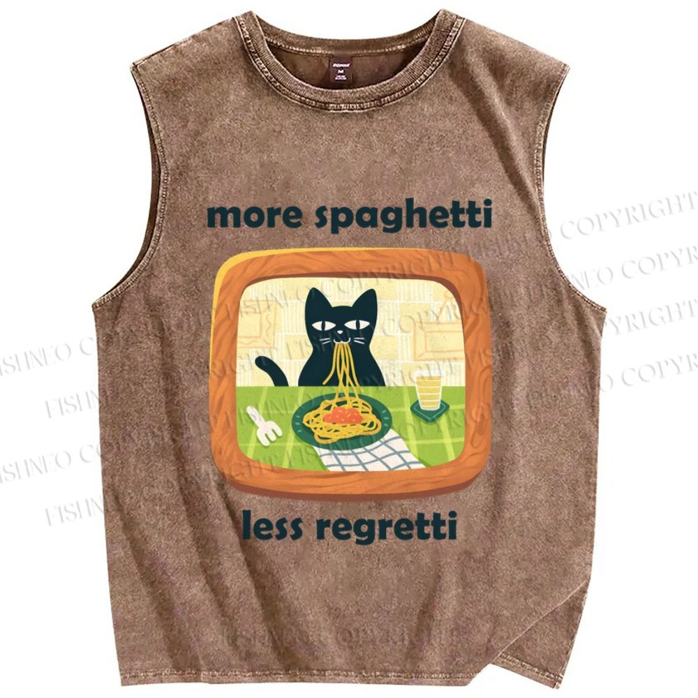 Unisex Ramen Cat Printed Washed Tank Top