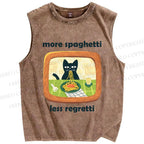 Unisex Ramen Cat Printed Washed Tank Top