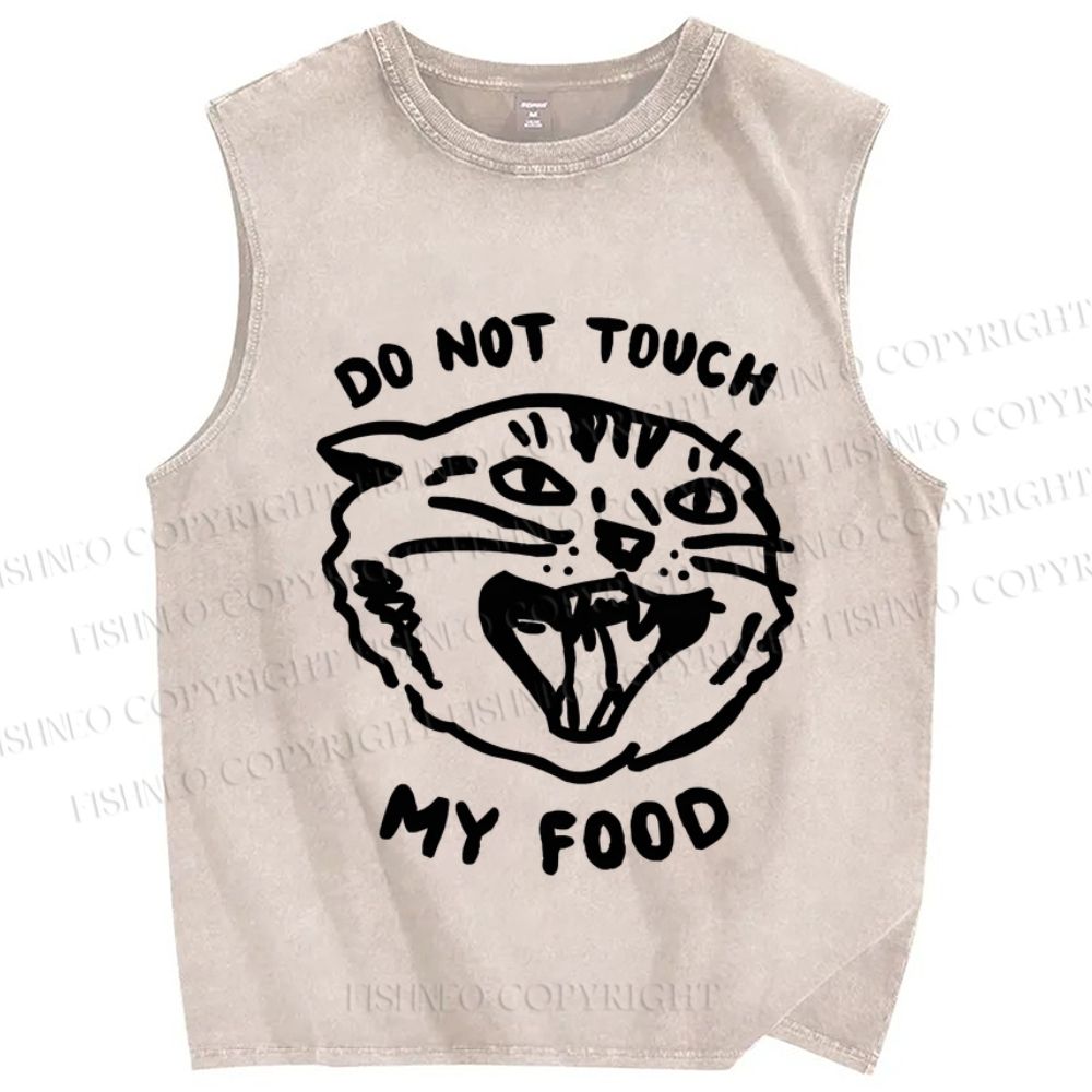 Unisex Do Not Touch My Food Cat Printed Washed Tank Top