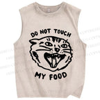 Unisex Do Not Touch My Food Cat Printed Washed Tank Top