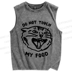 Unisex Do Not Touch My Food Cat Printed Washed Tank Top