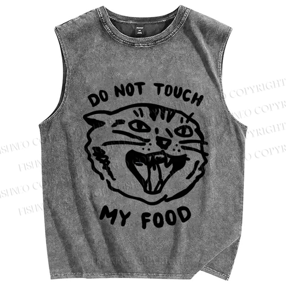 Unisex Do Not Touch My Food Cat Printed Washed Tank Top