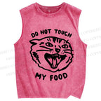 Unisex Do Not Touch My Food Cat Printed Washed Tank Top