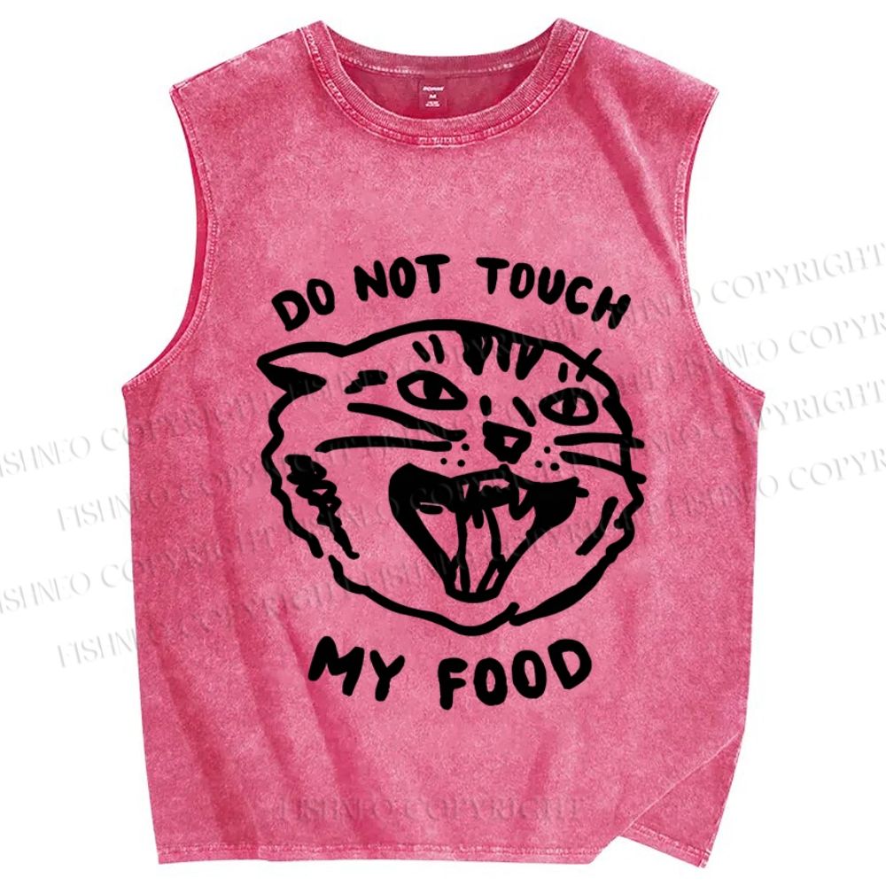 Unisex Do Not Touch My Food Cat Printed Washed Tank Top
