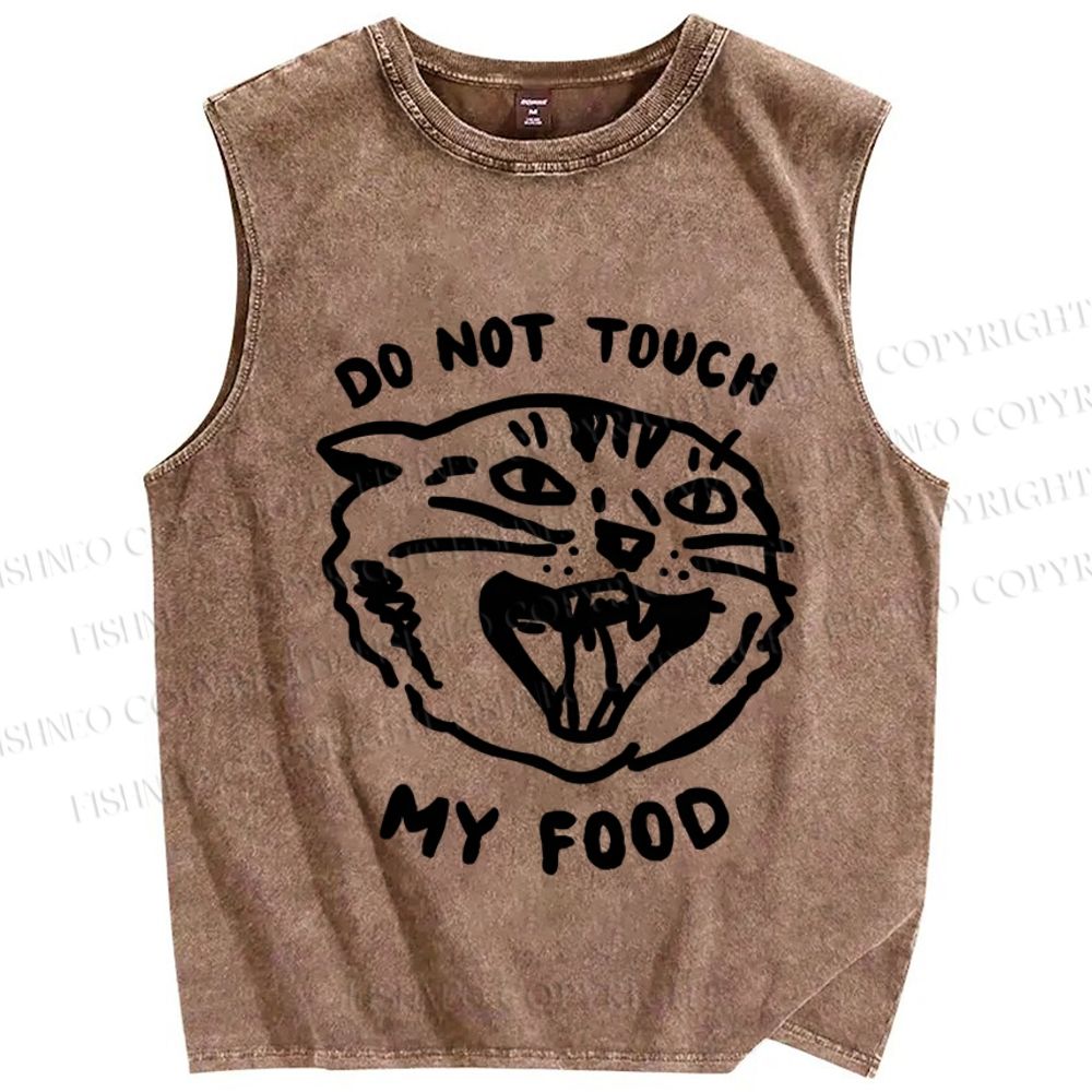 Unisex Do Not Touch My Food Cat Printed Washed Tank Top