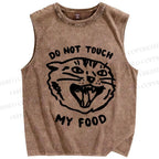 Unisex Do Not Touch My Food Cat Printed Washed Tank Top