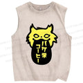 Unisex Cat Coffee Printed Washed Tank Top