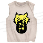 Unisex Cat Coffee Printed Washed Tank Top