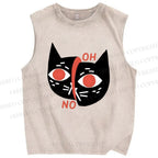 Unisex Oh No Cat Printed Washed Tank Top