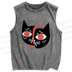 Unisex Oh No Cat Printed Washed Tank Top