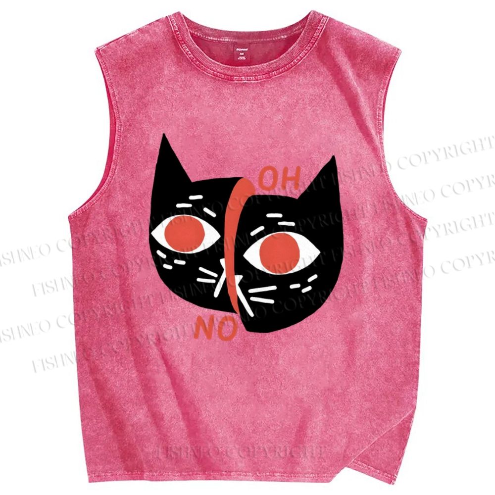 Unisex Oh No Cat Printed Washed Tank Top