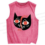 Unisex Oh No Cat Printed Washed Tank Top