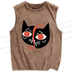 Unisex Oh No Cat Printed Washed Tank Top