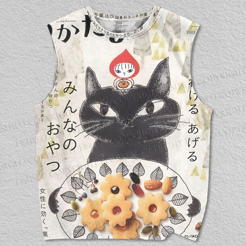 Unisex Japanese Cat Cookies Printed Tank Top