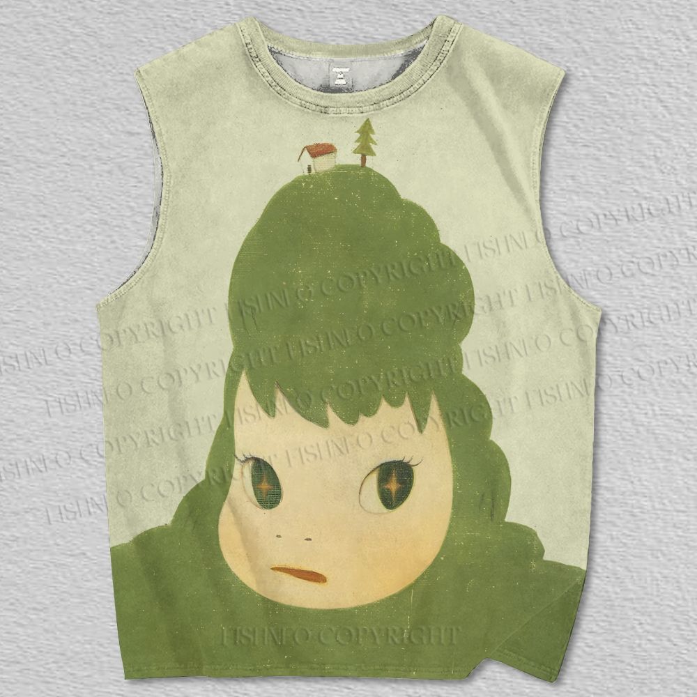 Unisex Yoshitomo Nara Tree Girl Printed Tank Top