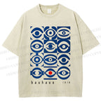 Unisex Bauhaus Geometric Eyes Printed Washed Tee
