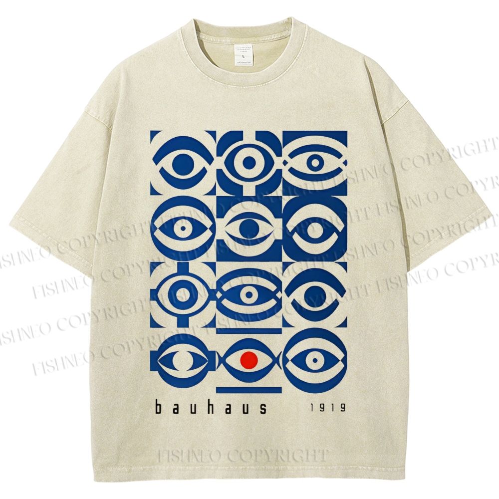 Unisex Bauhaus Geometric Eyes Printed Washed Tee