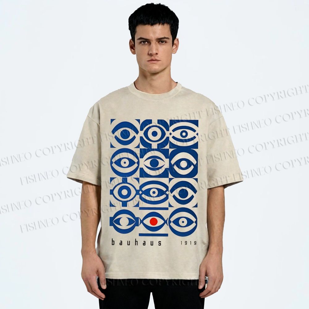 Unisex Bauhaus Geometric Eyes Printed Washed Tee