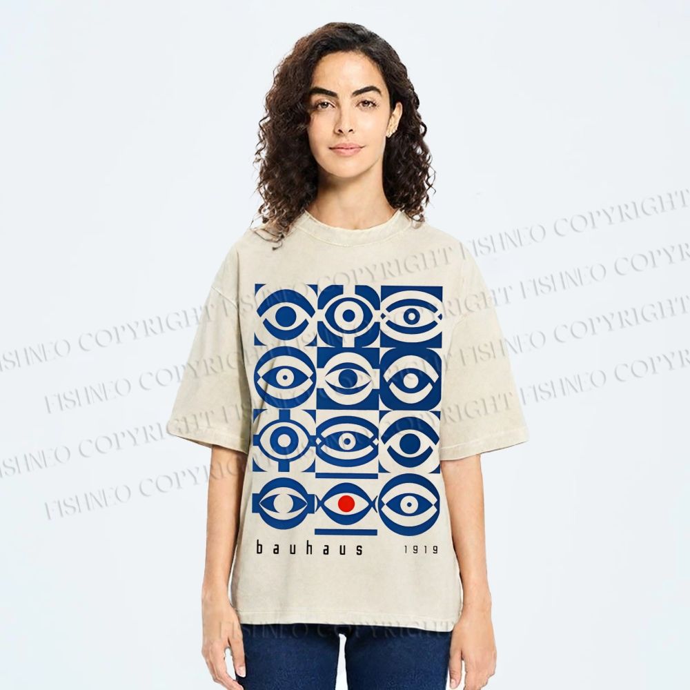 Unisex Bauhaus Geometric Eyes Printed Washed Tee