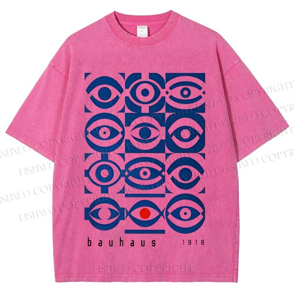 Unisex Bauhaus Geometric Eyes Printed Washed Tee