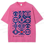 Unisex Bauhaus Geometric Eyes Printed Washed Tee