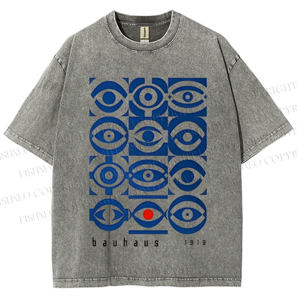 Unisex Bauhaus Geometric Eyes Printed Washed Tee