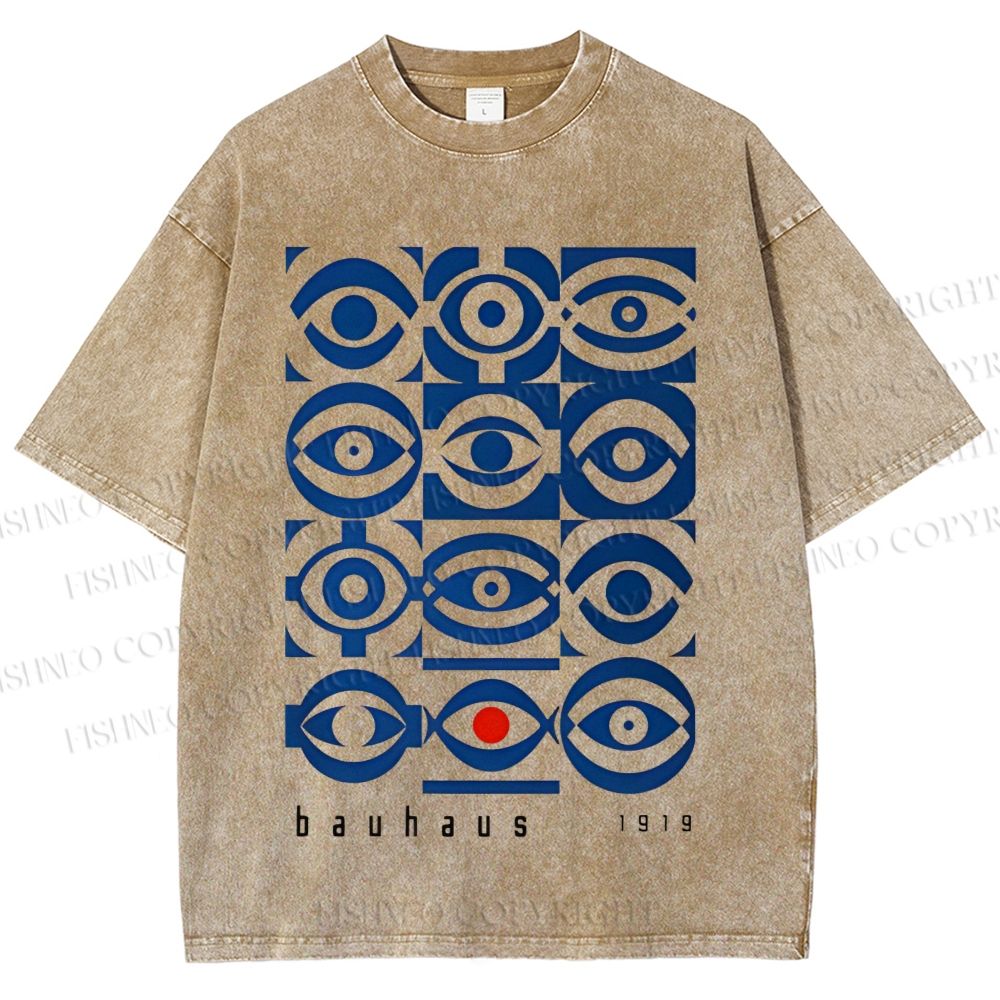Unisex Bauhaus Geometric Eyes Printed Washed Tee