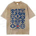 Unisex Bauhaus Geometric Eyes Printed Washed Tee