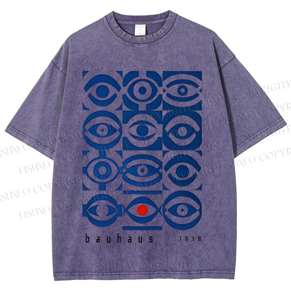 Unisex Bauhaus Geometric Eyes Printed Washed Tee