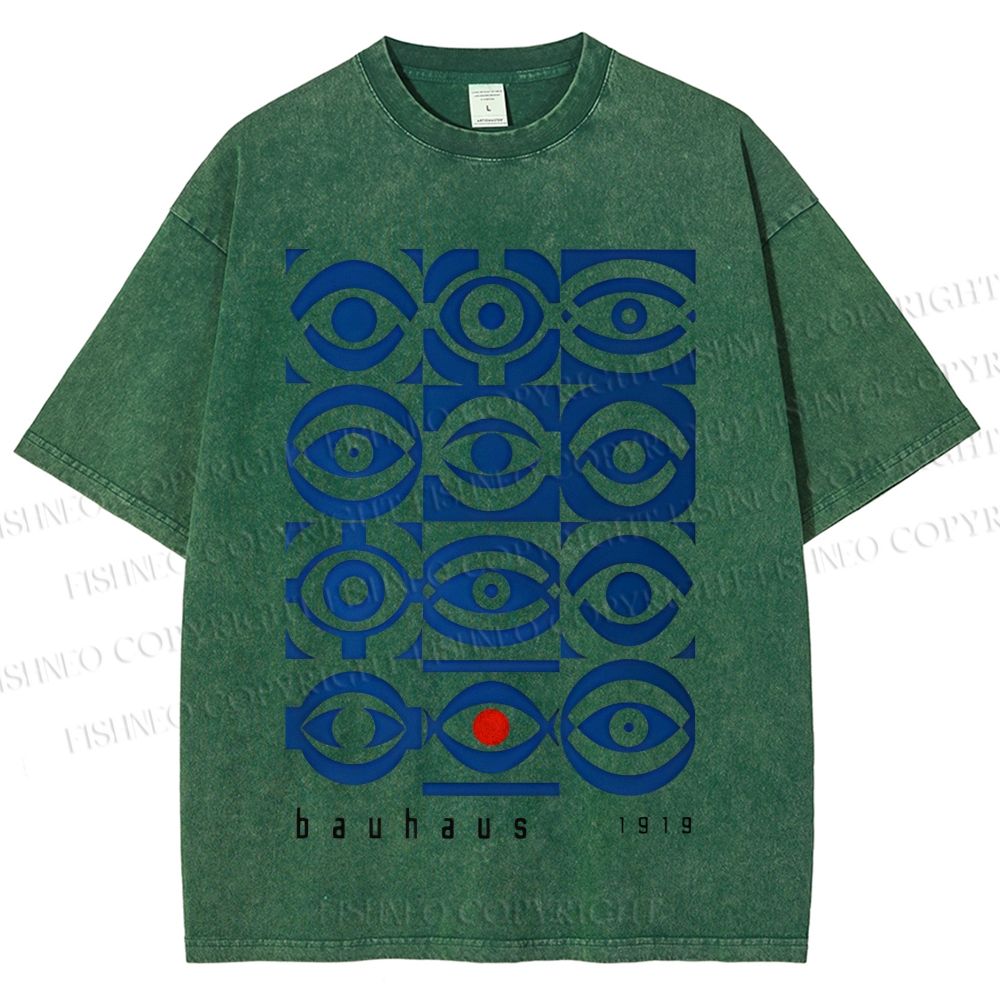 Unisex Bauhaus Geometric Eyes Printed Washed Tee