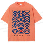 Unisex Bauhaus Geometric Eyes Printed Washed Tee