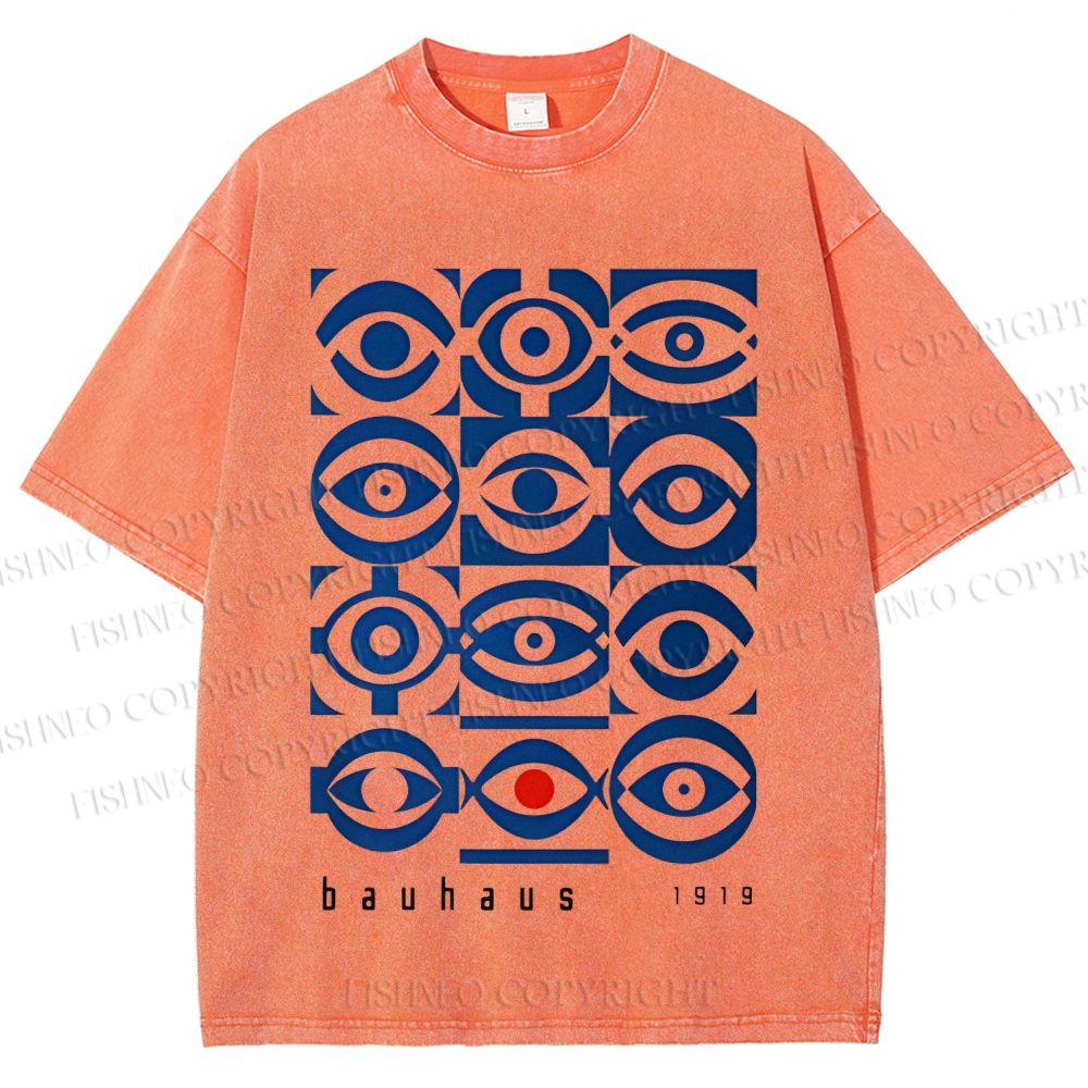Unisex Bauhaus Geometric Eyes Printed Washed Tee