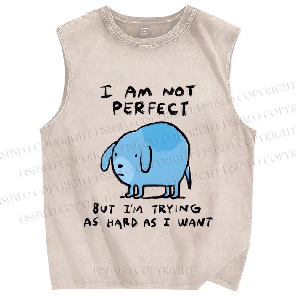 Unisex I Am Not Perfect Dog Printed Washed Tank Top