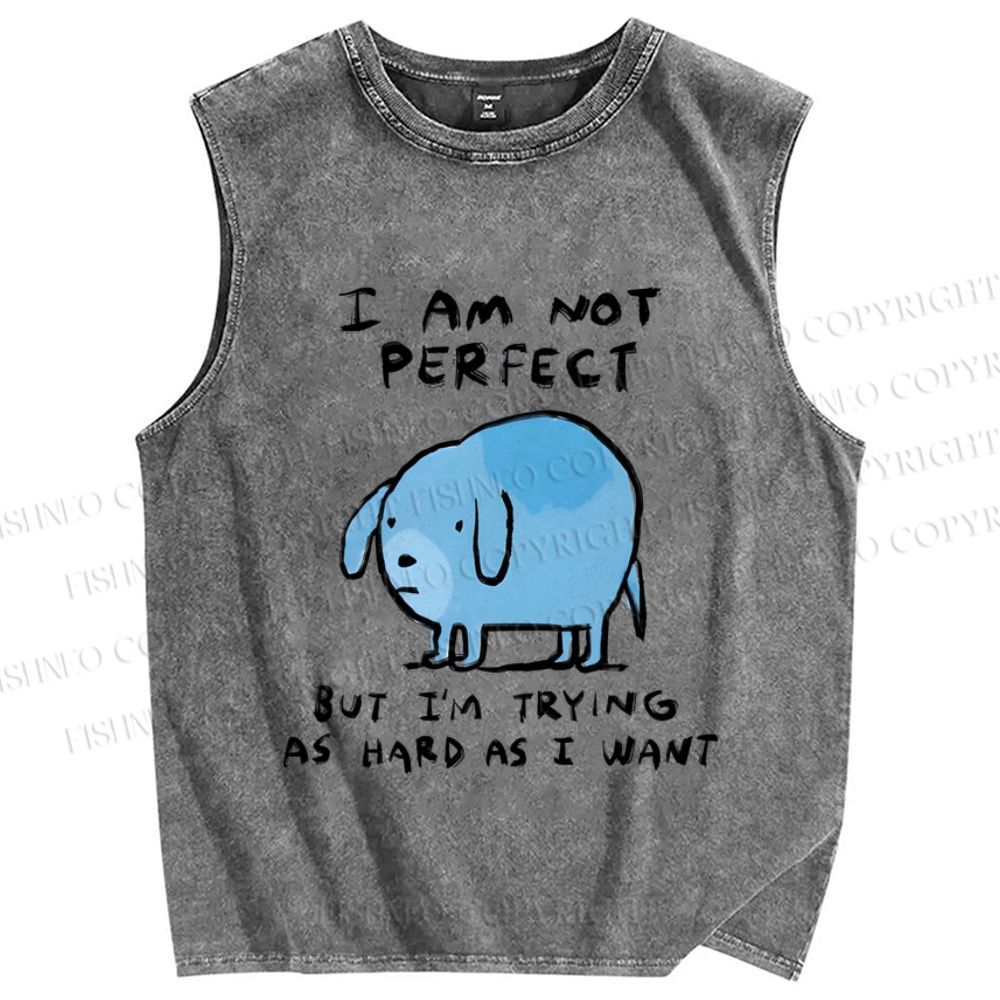 Unisex I Am Not Perfect Dog Printed Washed Tank Top