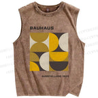 Unisex Bauhaus Geometric Printed Washed Tank Top
