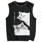 Unisex The Cat is Watching Today Printed Washed Tank Top