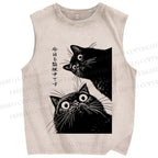 Unisex The Cat is Watching Today Printed Washed Tank Top
