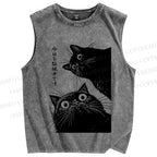 Unisex The Cat is Watching Today Printed Washed Tank Top
